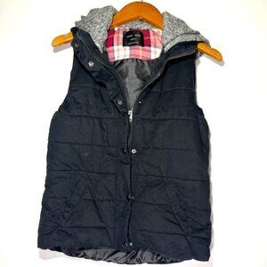 Love Tree Casual Full Snap Button Full Zip Black Gray Hooded Vest Sz M